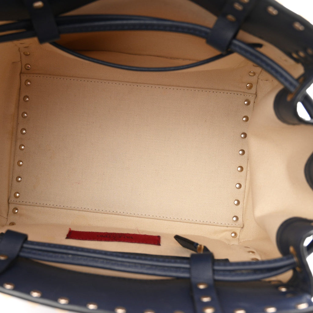 Calfskin Rockstud Double Handle Cinch Tote Marine