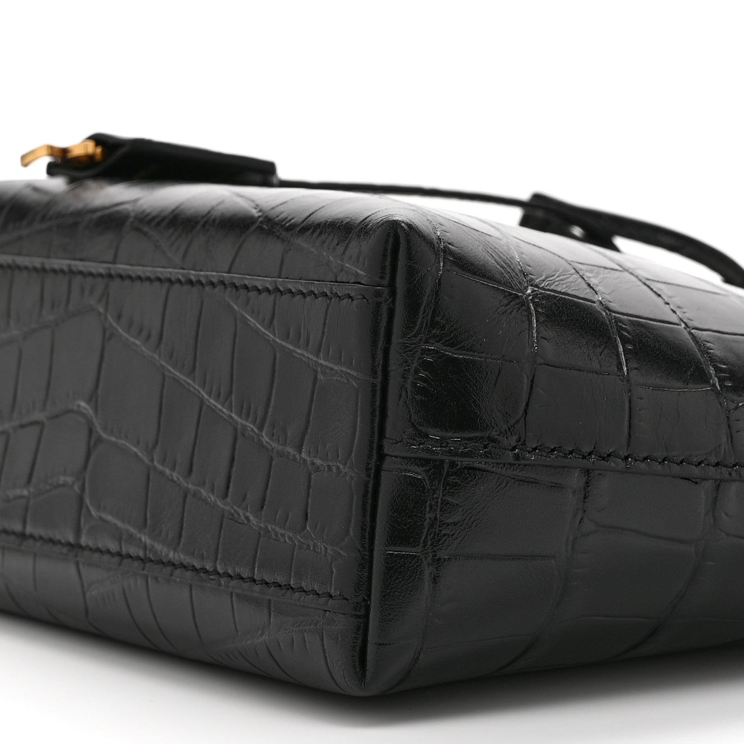 Calfskin Crocodile Embossed Paris Mini Toy Shopper Tote Black
