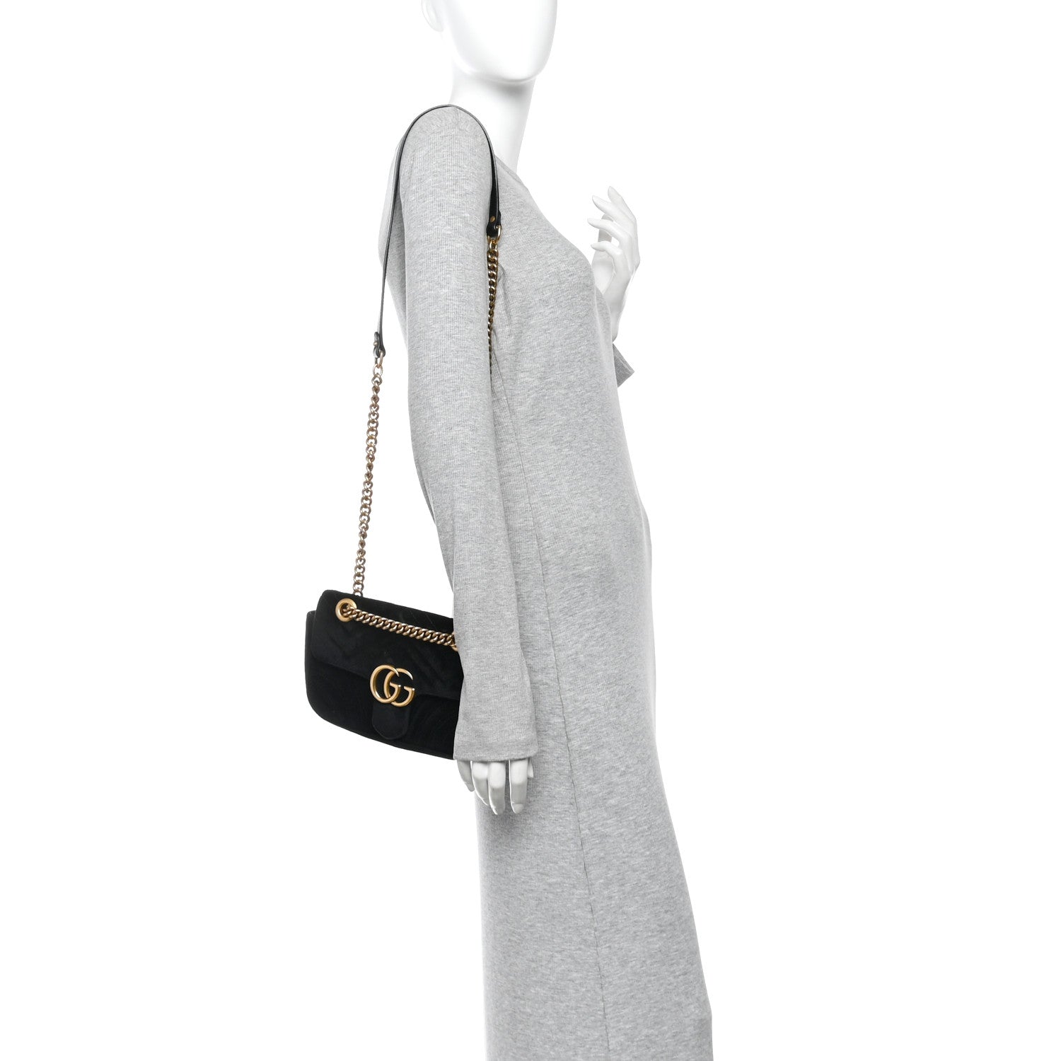 Velvet Matelasse Mini GG Marmont Shoulder Bag Black