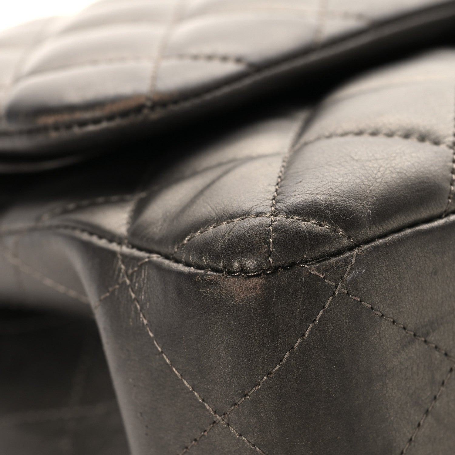Metallic Lambskin Quilted Jumbo Double Flap Pewter