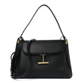 Natural Grain Calfskin Tara Medium Shoulder Bag Black