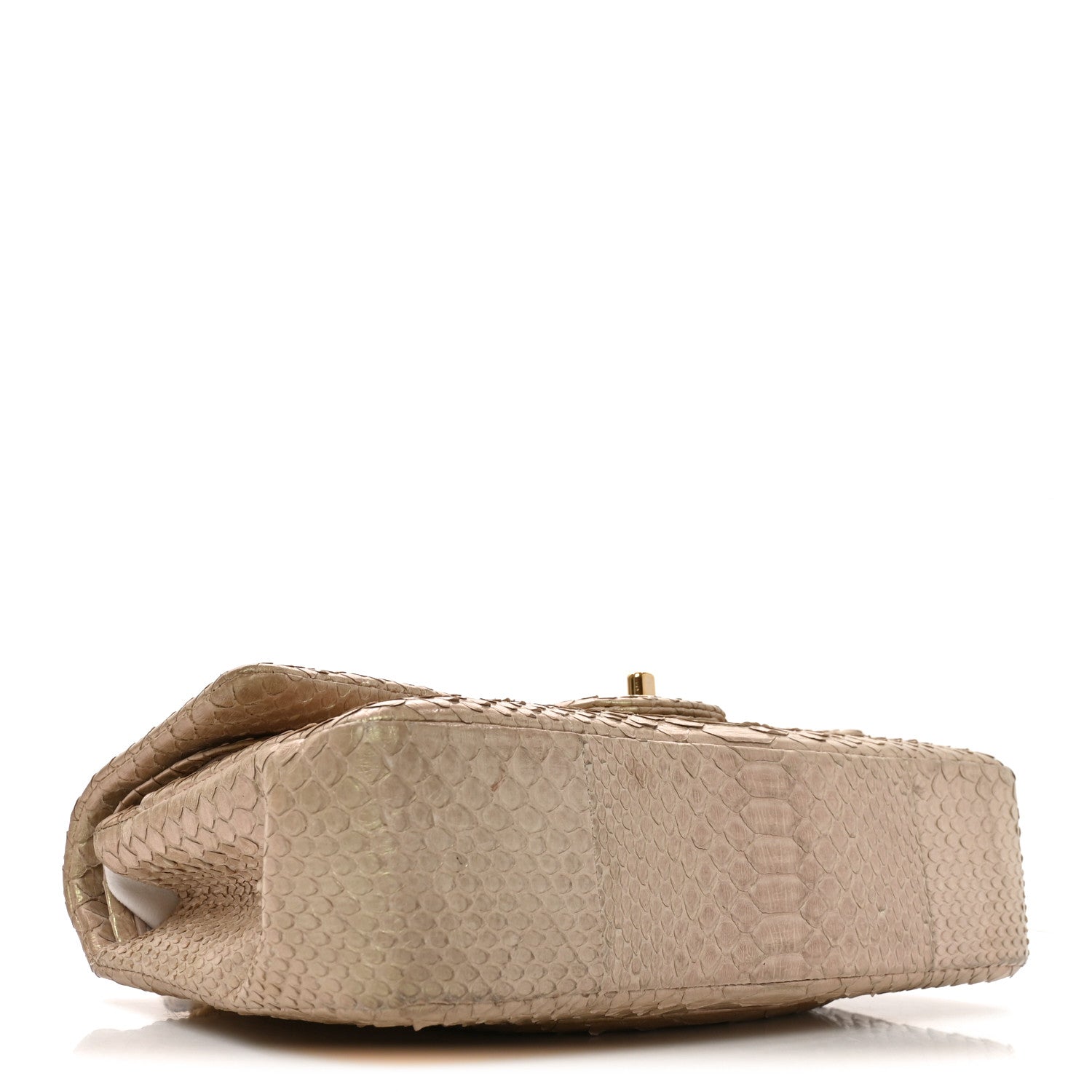 Metallic Snakeskin Medium Double Flap Light Beige