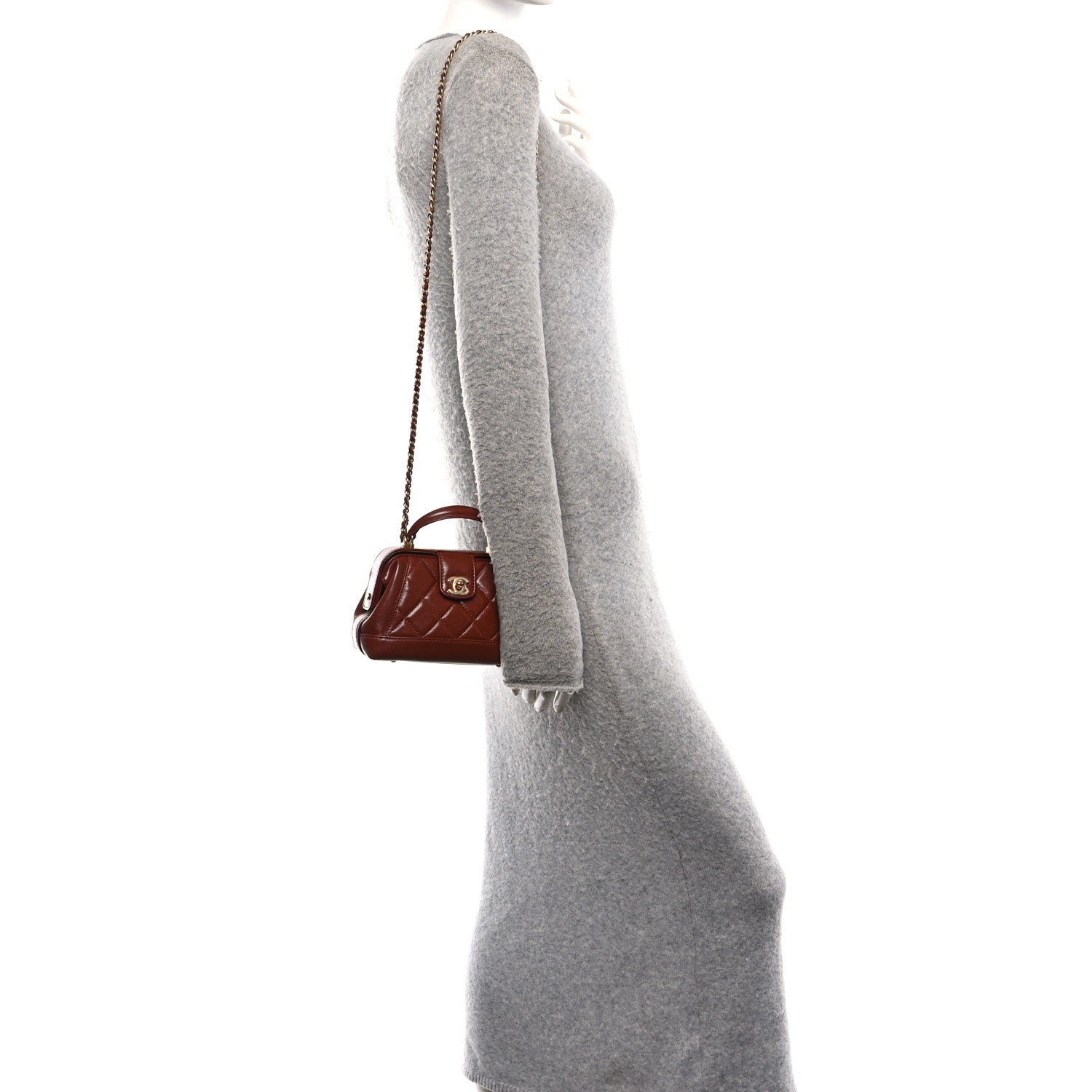 Shiny Lambskin Quilted Mini Cocodoc Top Handle Bag Brown