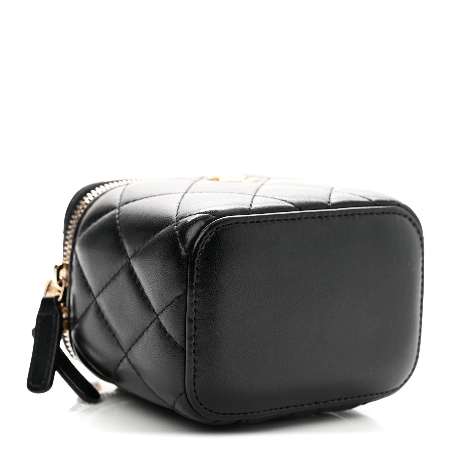 Lambskin Quilted Mini Pearl Crush Vanity Case With Chain Black