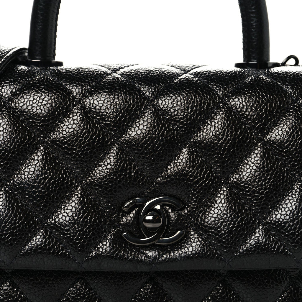 Caviar Quilted Mini Coco Handle Flap So Black
