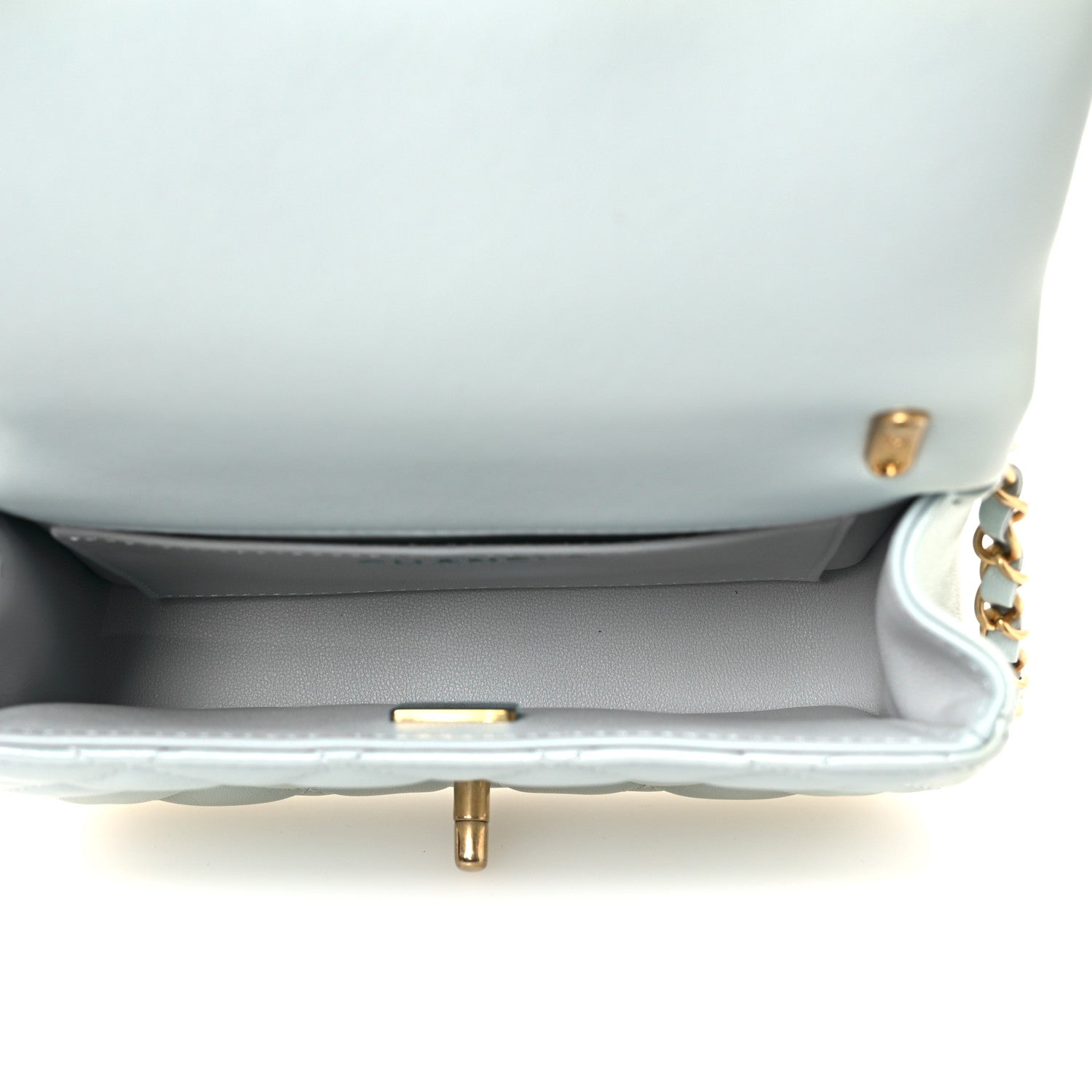 Shiny Lambskin Quilted Pearl Twist Mini Square Flap Light Blue