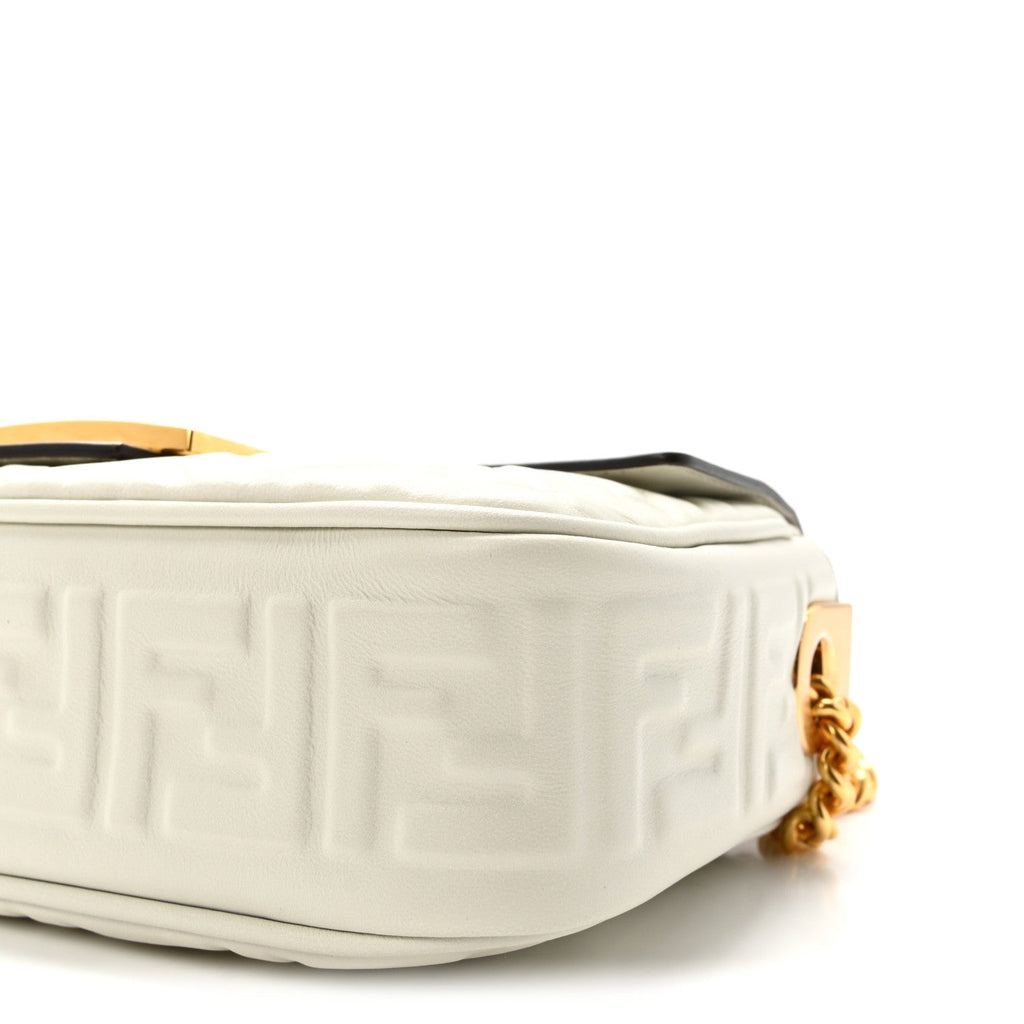Nappa Small FF Embossed Midi Chain Baguette White
