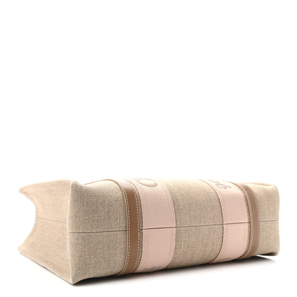 Linen Calfskin Medium Woody Ribbon Tote Blushy Beige