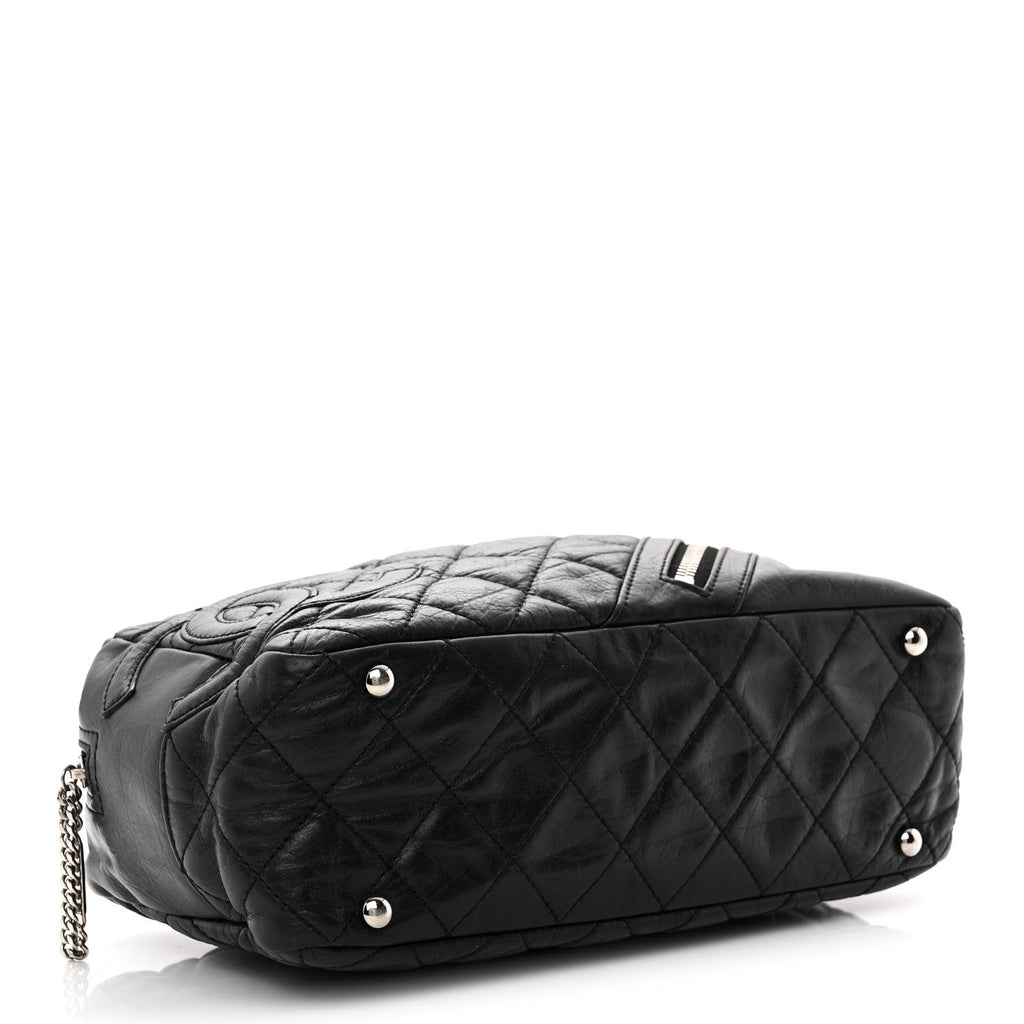 Aged Calfskin Quilted Cotton Club Bowler Black