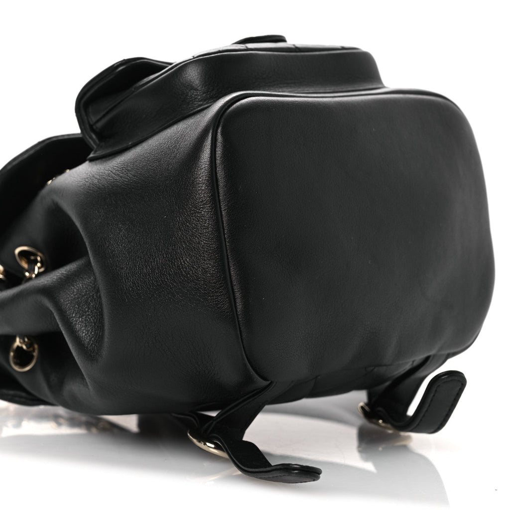 Lambskin Quilted Small Duma Drawstring Backpack Black