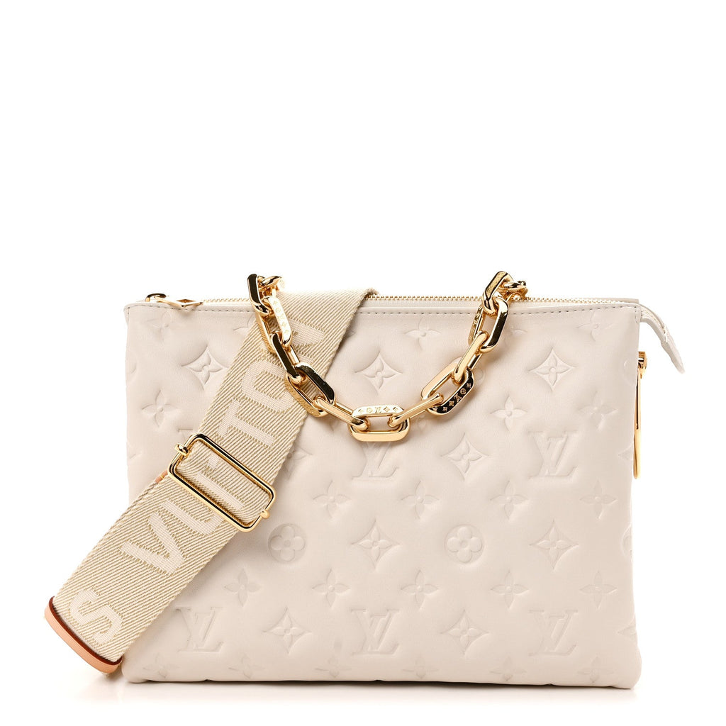 Lambskin Embossed Monogram Coussin PM Beige Cream