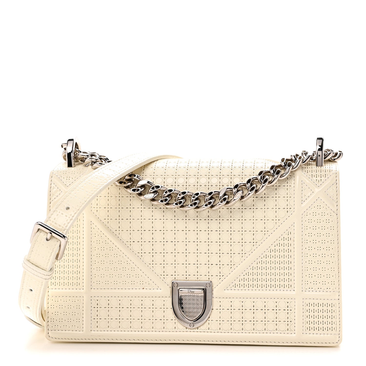 Patent Micro-Cannage Small Diorama Flap Bag White