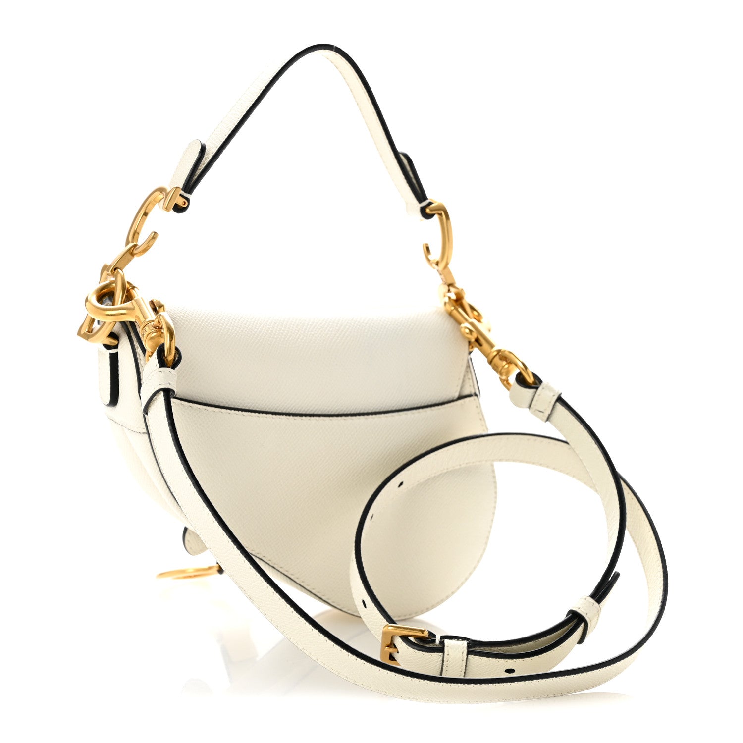 Grained Calfskin Mini Saddle Bag With Strap White
