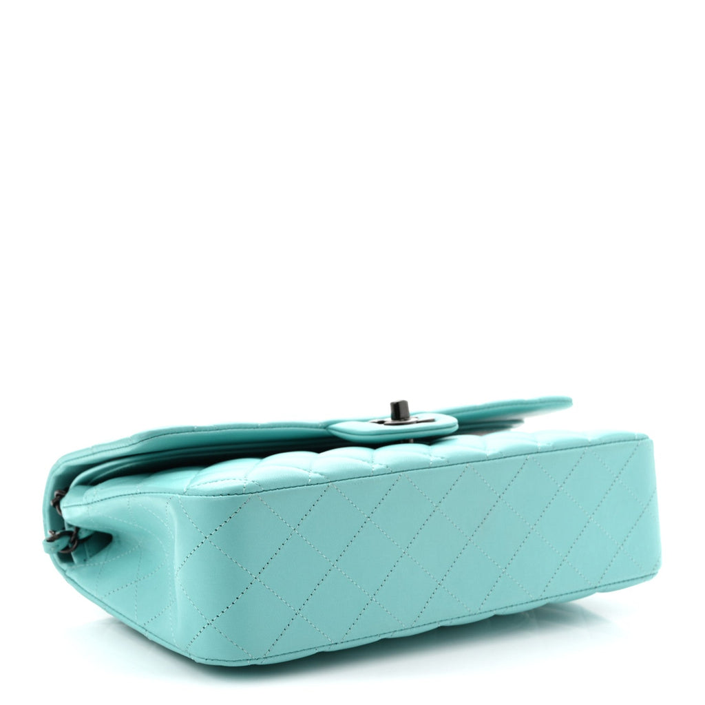 Lambskin Quilted Medium Double Flap Light Blue