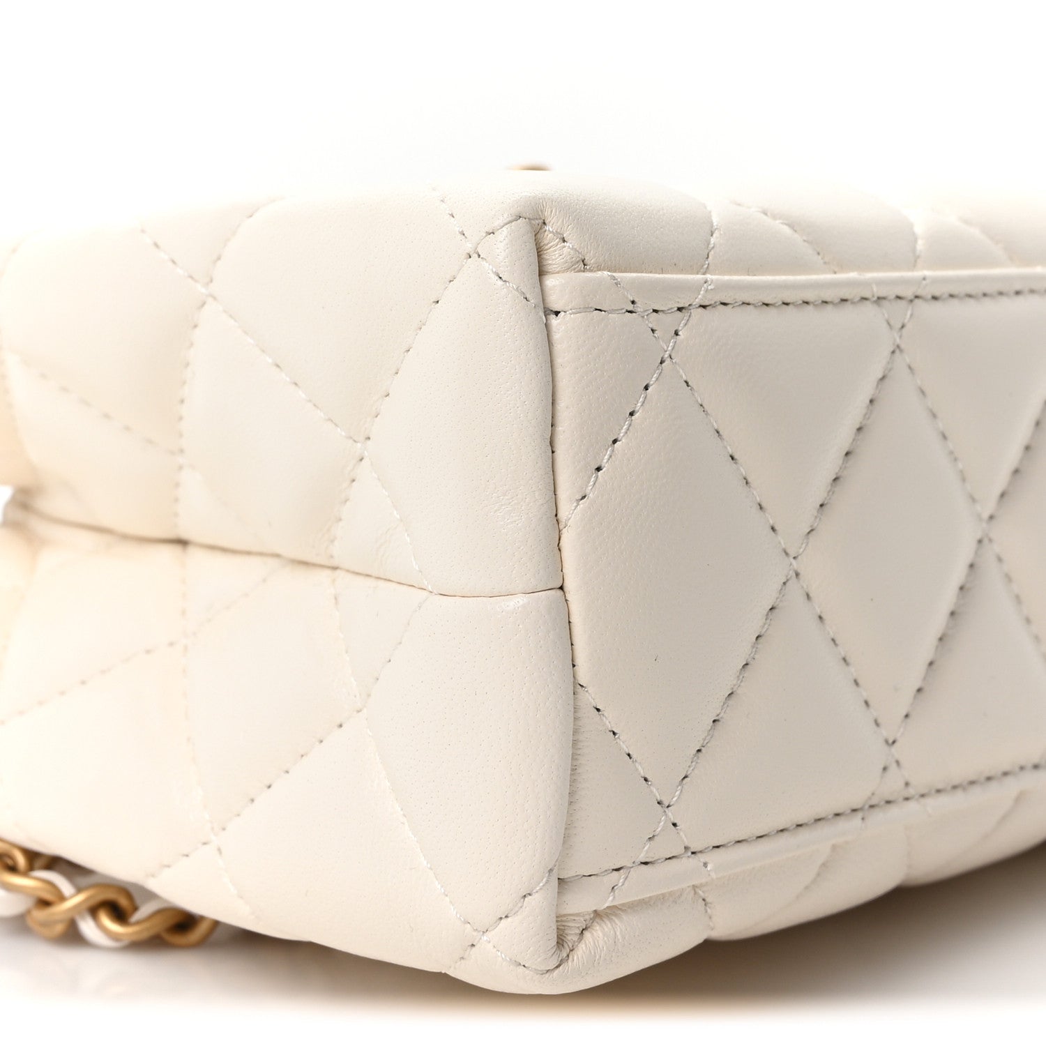 Shiny Aged Calfskin Quilted Nano Kelly Shopper White