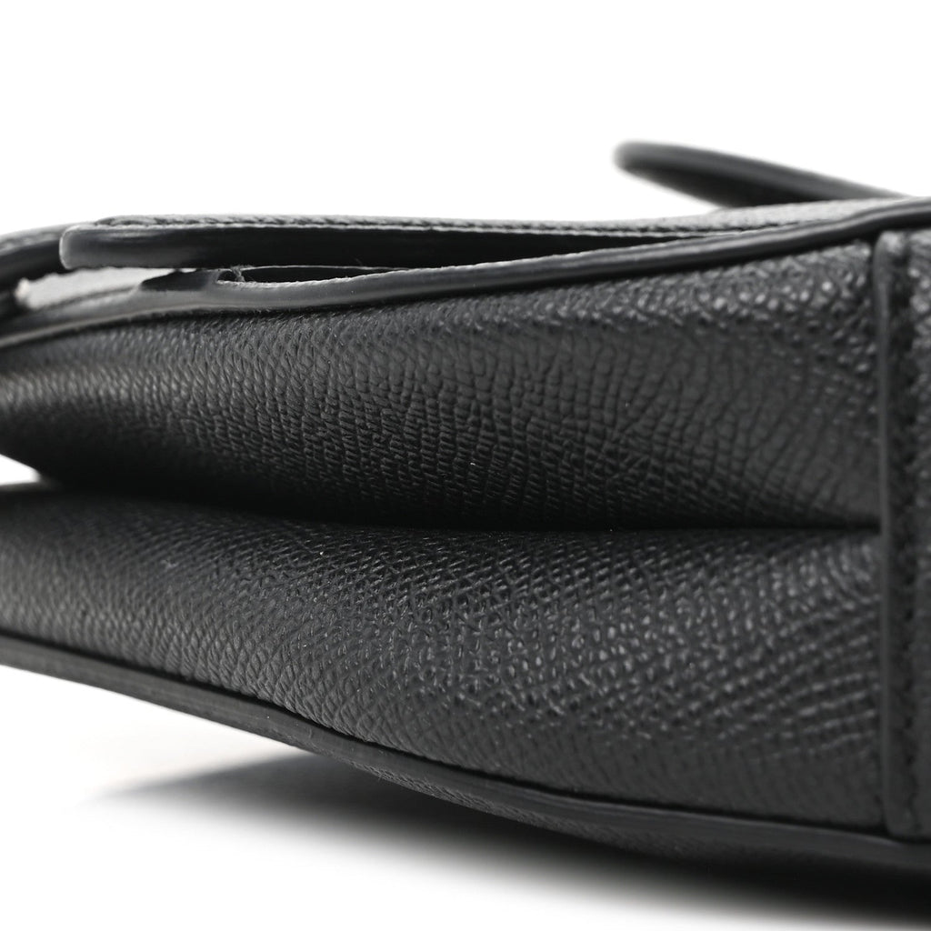 Grained Calfskin Mini Saddle Bag With Strap Black