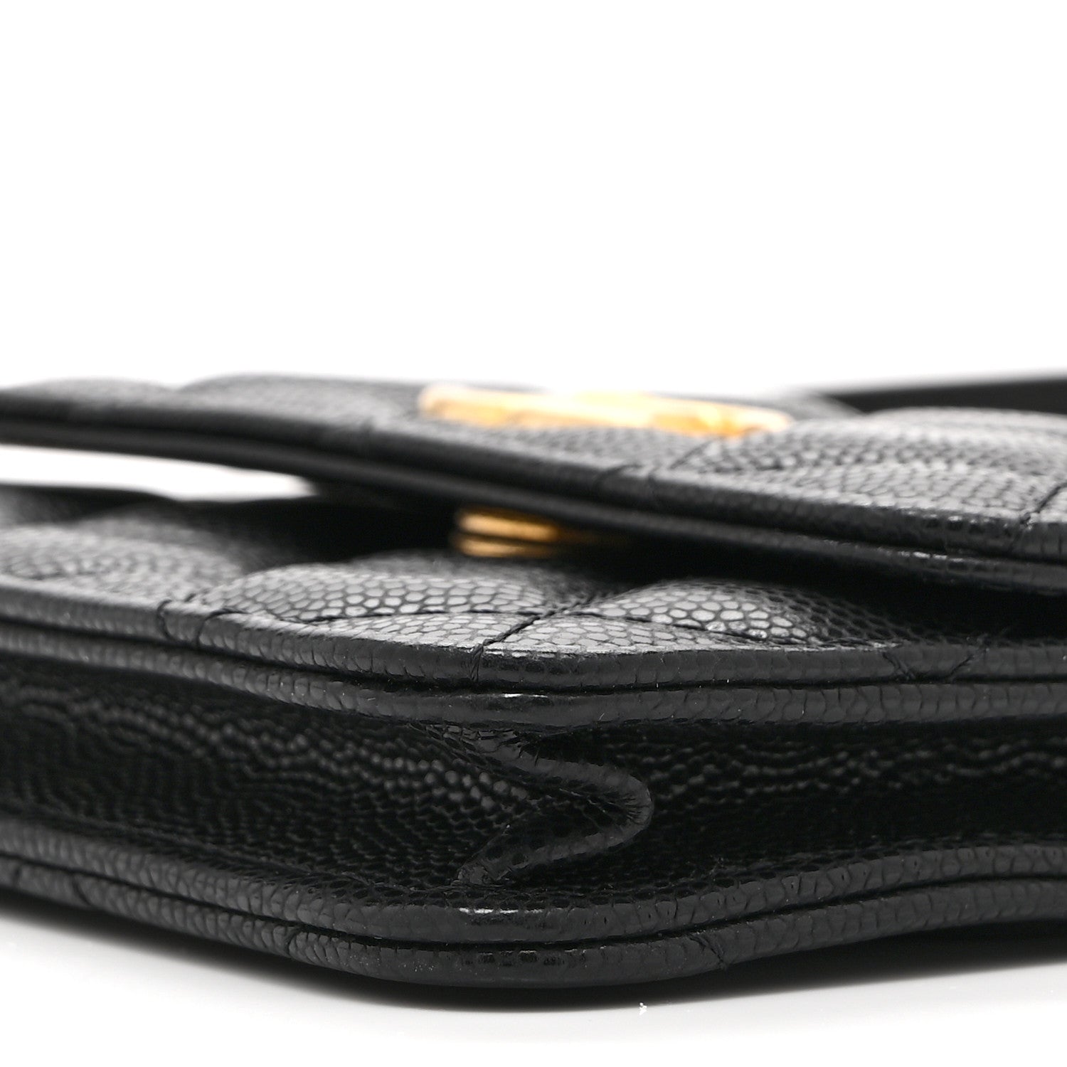 Caviar Quilted Twist Your Buttons Coin Purse With Chain Black