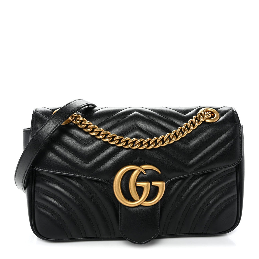 Calfskin Matelasse Small GG Marmont Shoulder Bag Black