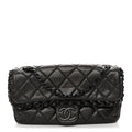 Metallic Calfskin Quilted Chain All Over Flap Bag Grey
