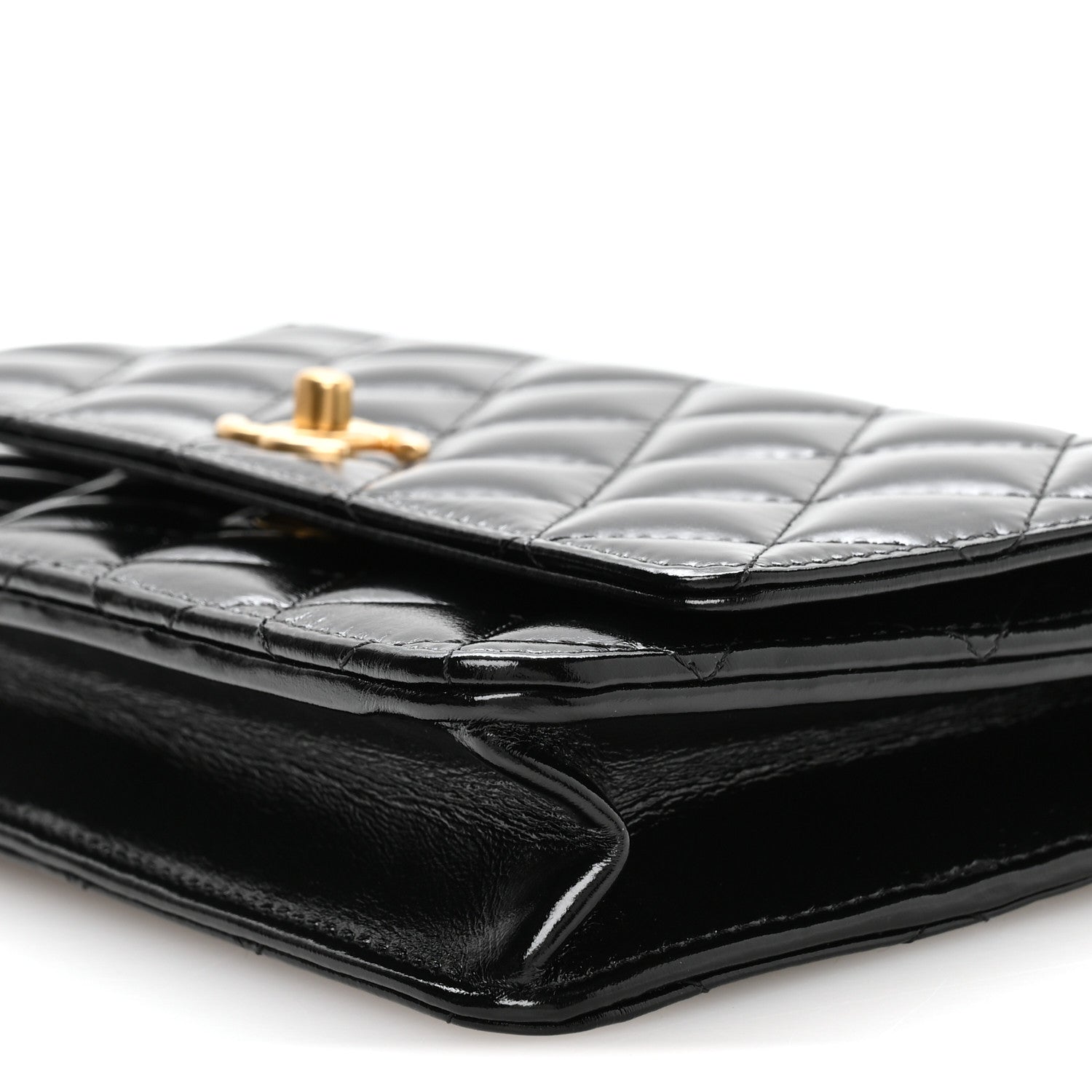 Shiny Crumpled Calfskin Quilted Precious Tie Wallet On Chain WOC Black