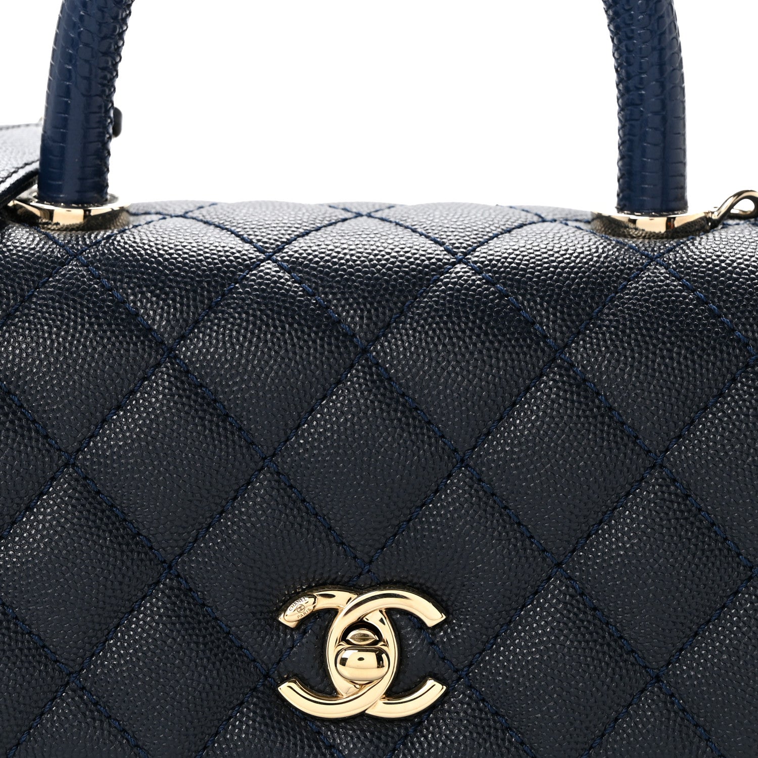 Caviar Quilted Lizard Embossed Mini Coco Handle Flap Navy Blue