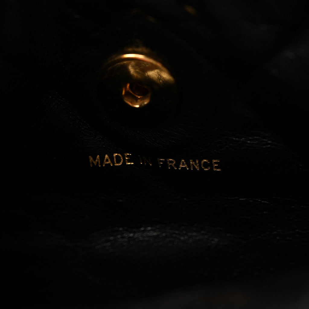 Lambskin Quilted Drawstring Backpack Black