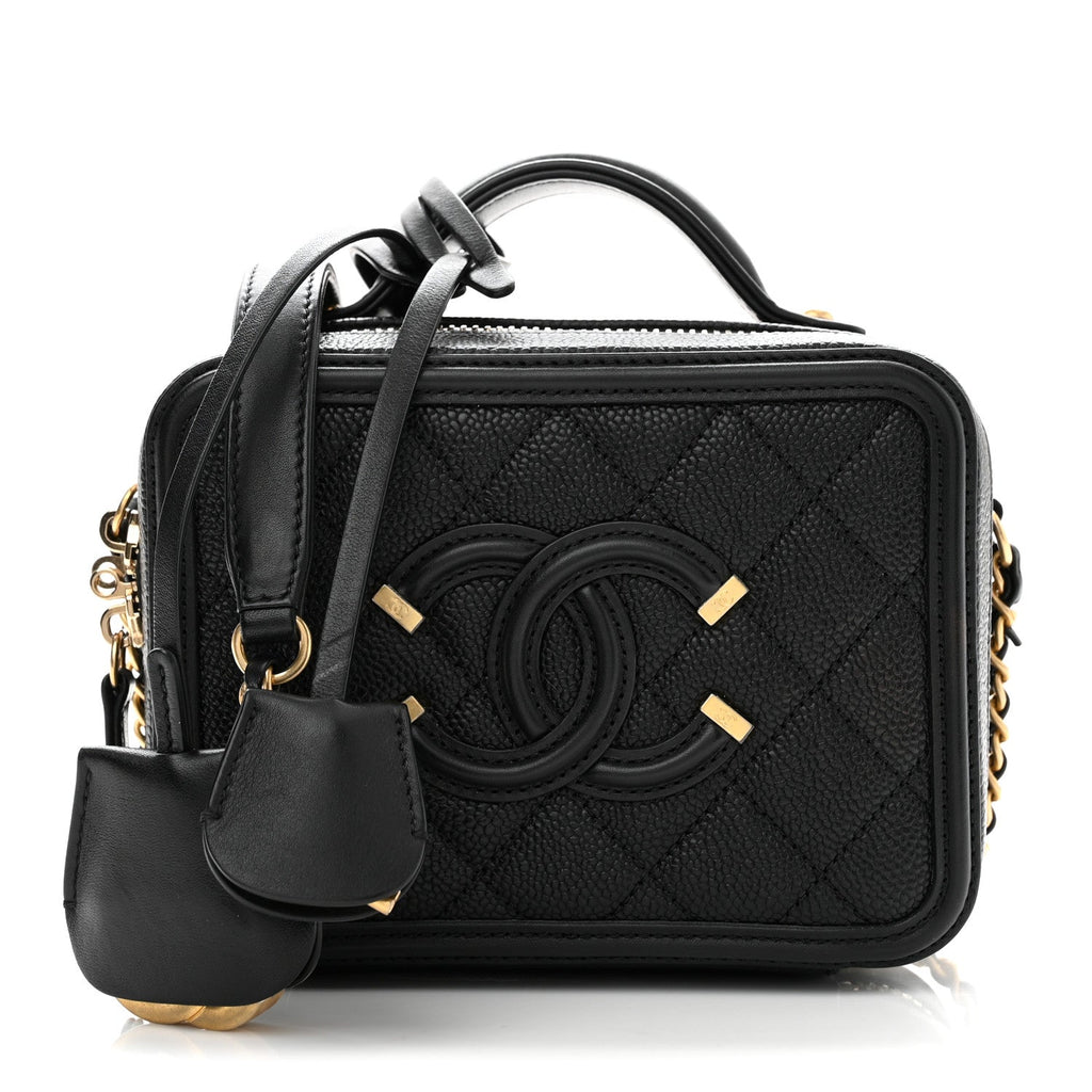 Caviar Quilted Small CC Filigree Vanity Case Black