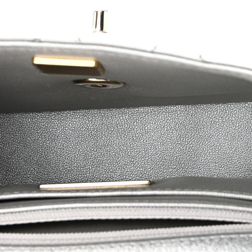 Mirror Calfskin Metallic Calfskin Quilted Hollywood Boulevard Mini Flap With Star Coin Purse Silver