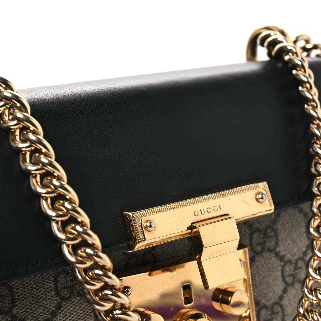 GG Supreme Monogram Calfskin Small Padlock Shoulder Bag Beige Black Cuir