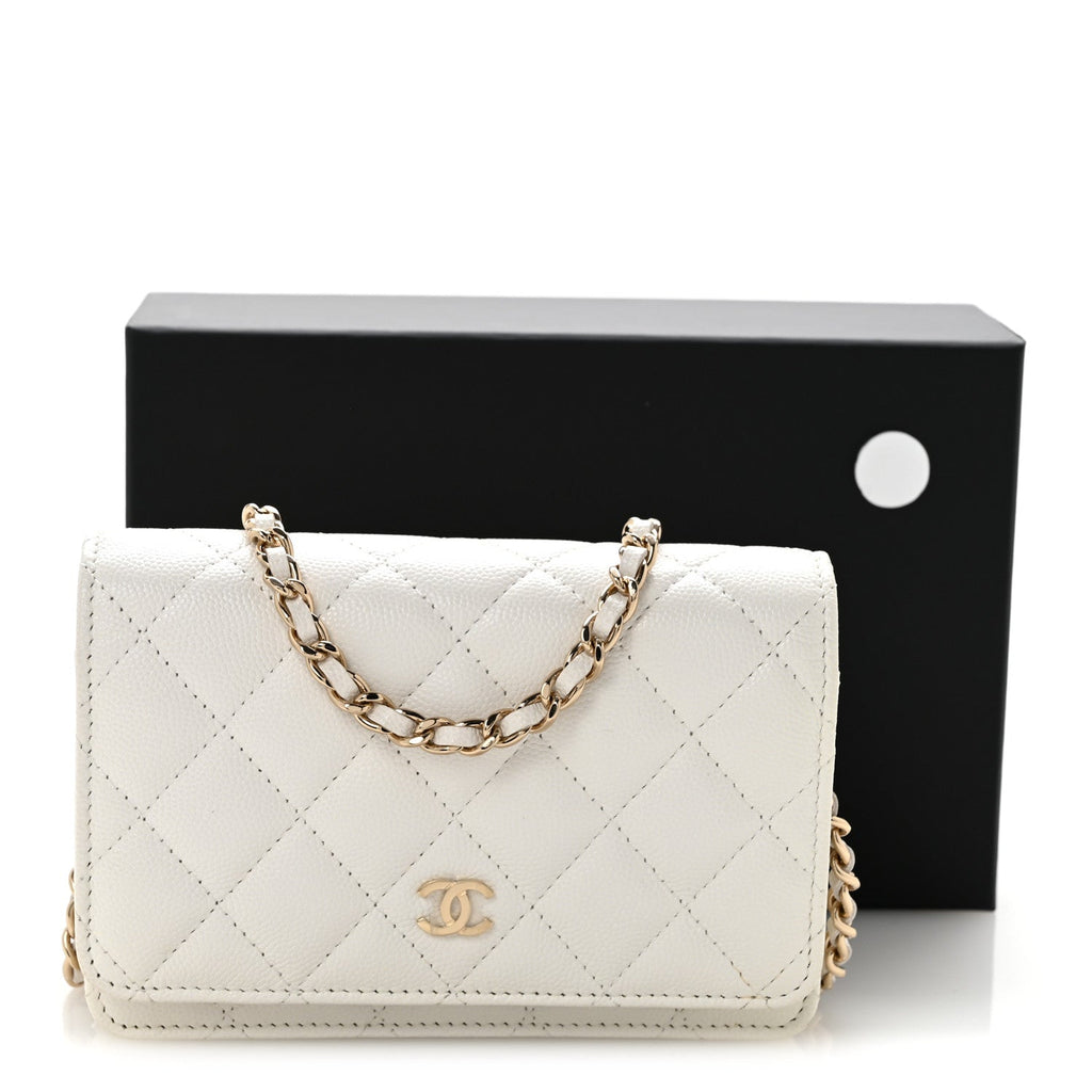 Caviar Quilted Mini Wallet On Chain WOC White
