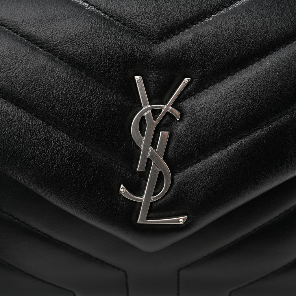 Calfskin Y Quilted Monogram Small Loulou Chain Satchel Black