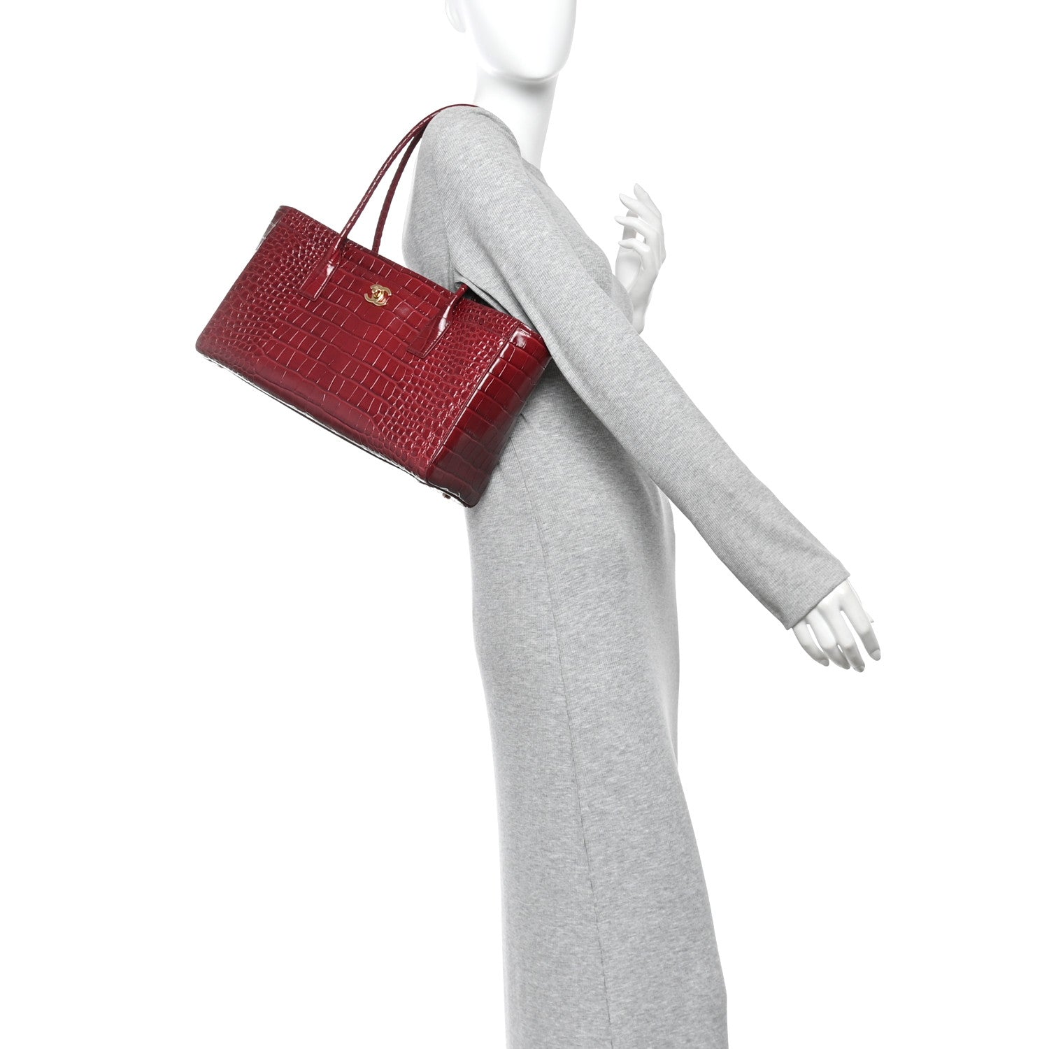 Calfskin Crocodile Embossed Archetype Small Shopping Tote Burgundy