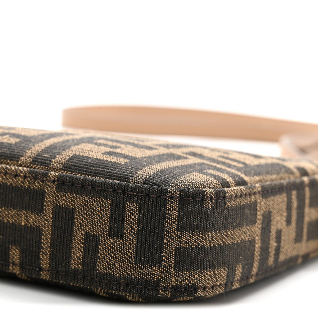 Fabric Jacquard Vitello Grace FF 1974 Baguette Pouch Tobacco Moro Sand