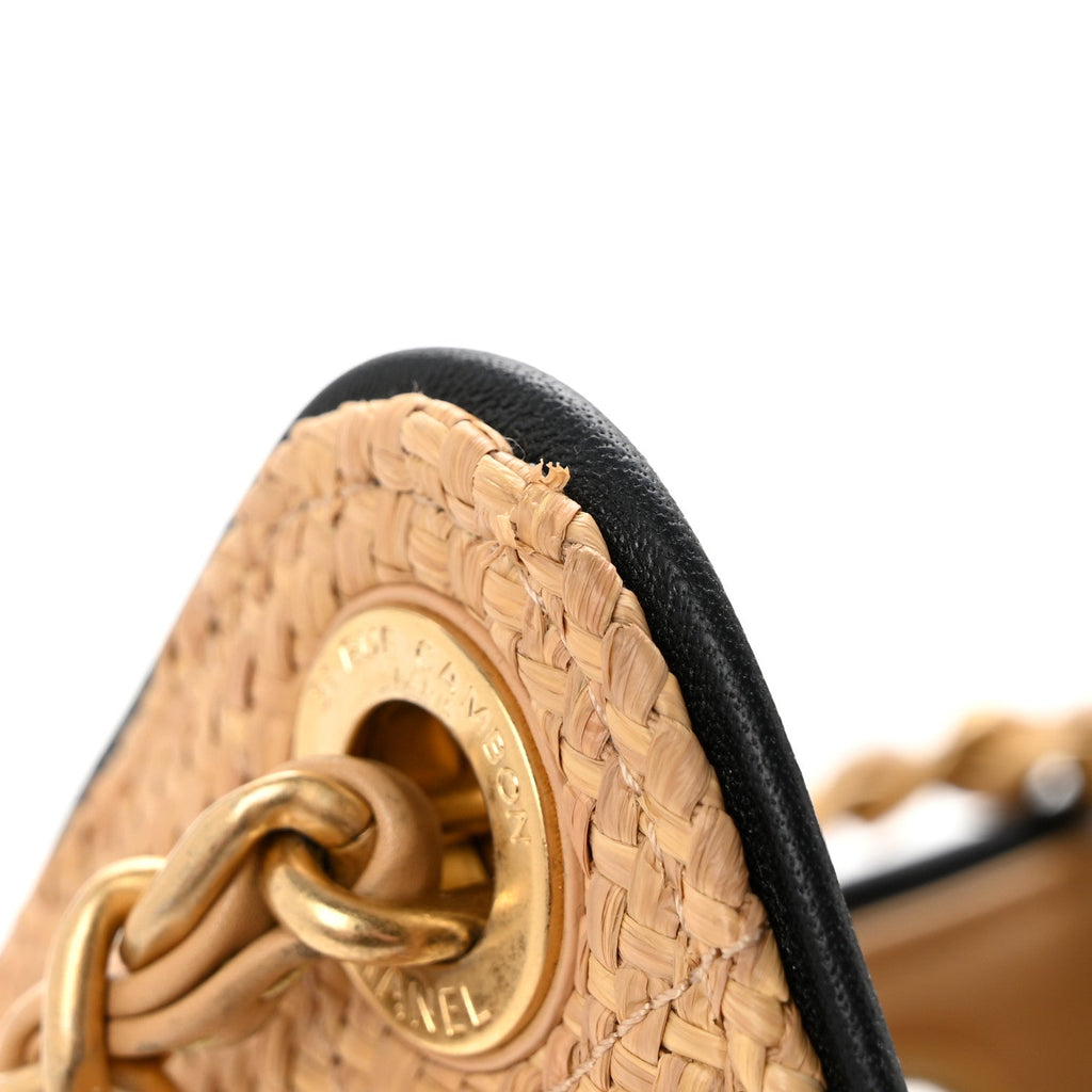 Braided Raffia Calfskin Quilted Mini Chanel 25 Handbag Beige Black