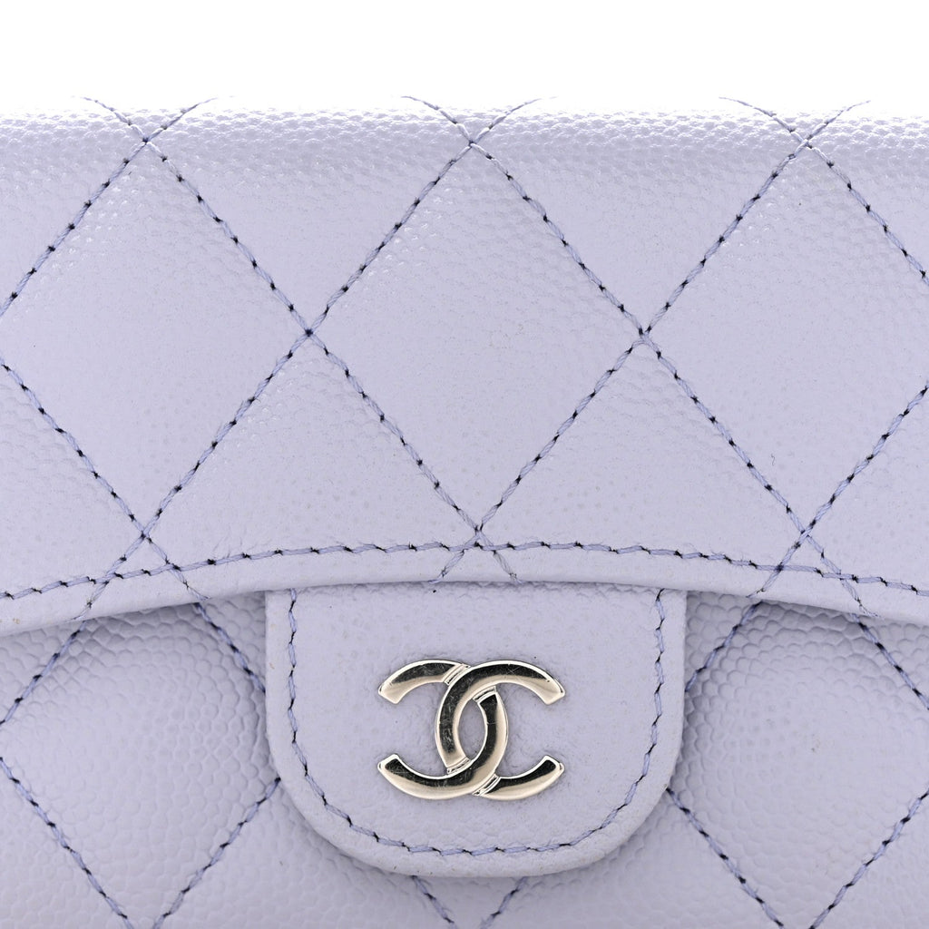 Caviar Quilted Flap Card Holder Wallet Light Purple