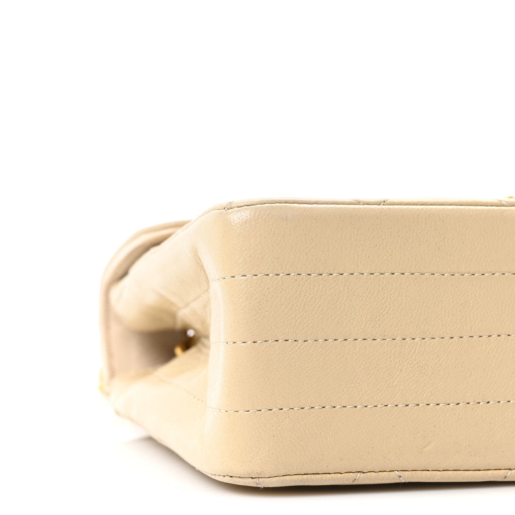 Lambskin Quilted Small Single Flap Beige