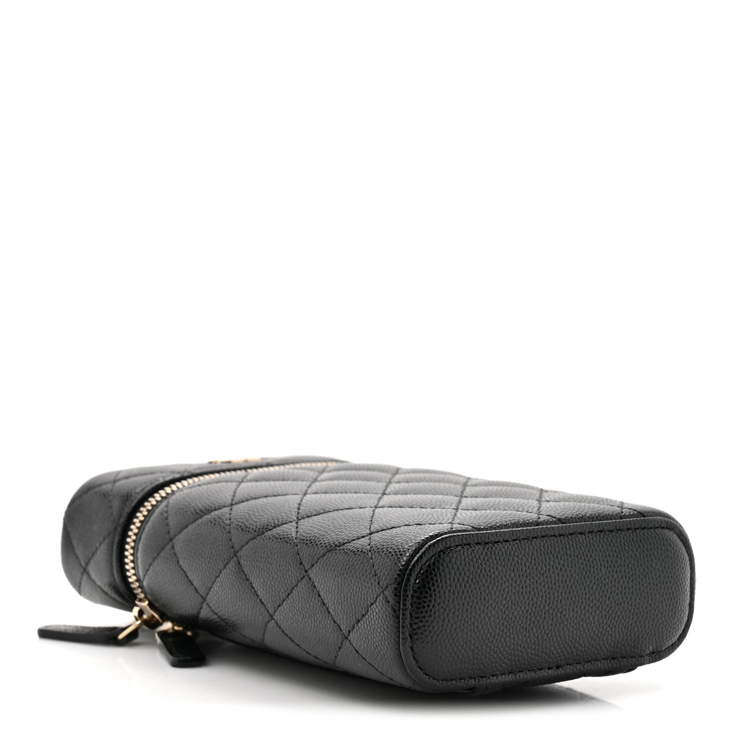 Caviar Quilted Phone Holder With Chain Black