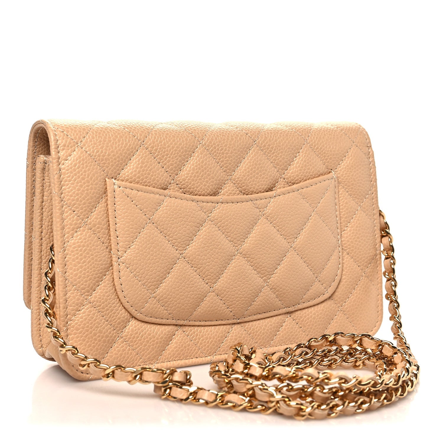 Caviar Quilted Wallet on Chain WOC Beige