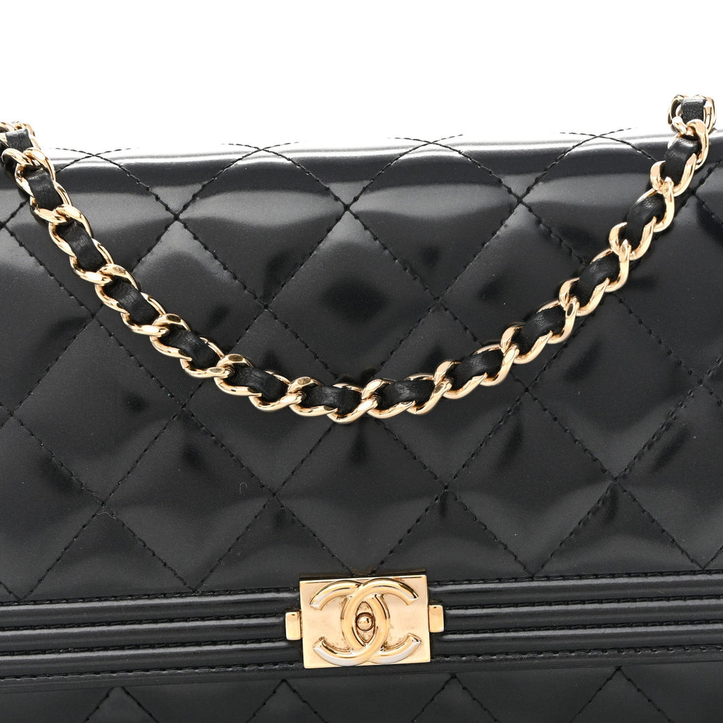 Glazed Calfskin Quilted Boy Wallet On Chain WOC Black
