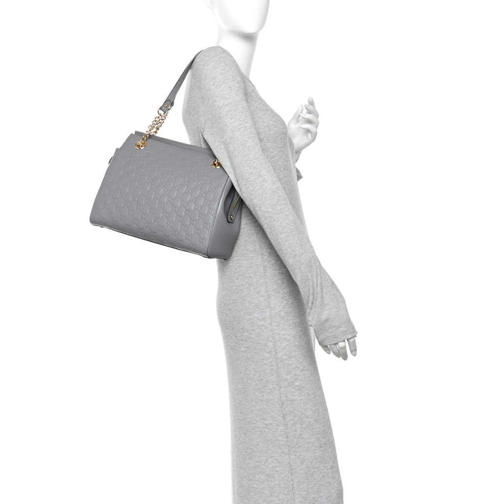 Soft Guccissima Signature Medium Shoulder Tote Bag Deep Grey
