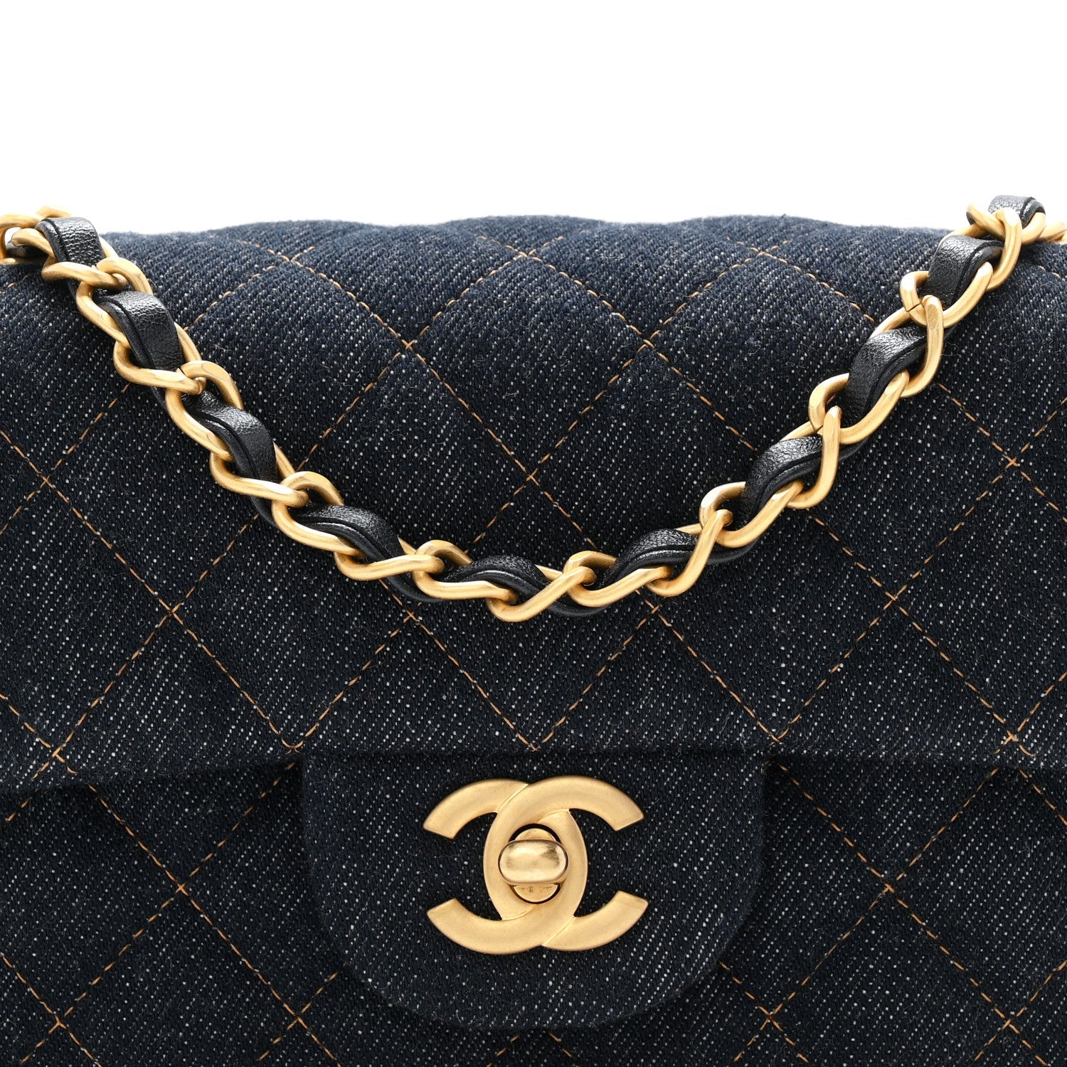 Denim Quilted Mini Rectangular Flap Dark Blue