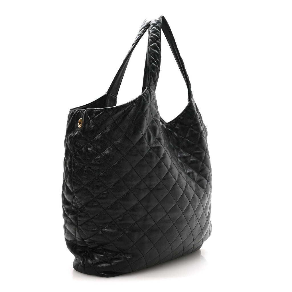 Lambskin Quilted Maxi Icare Shopping Tote Black