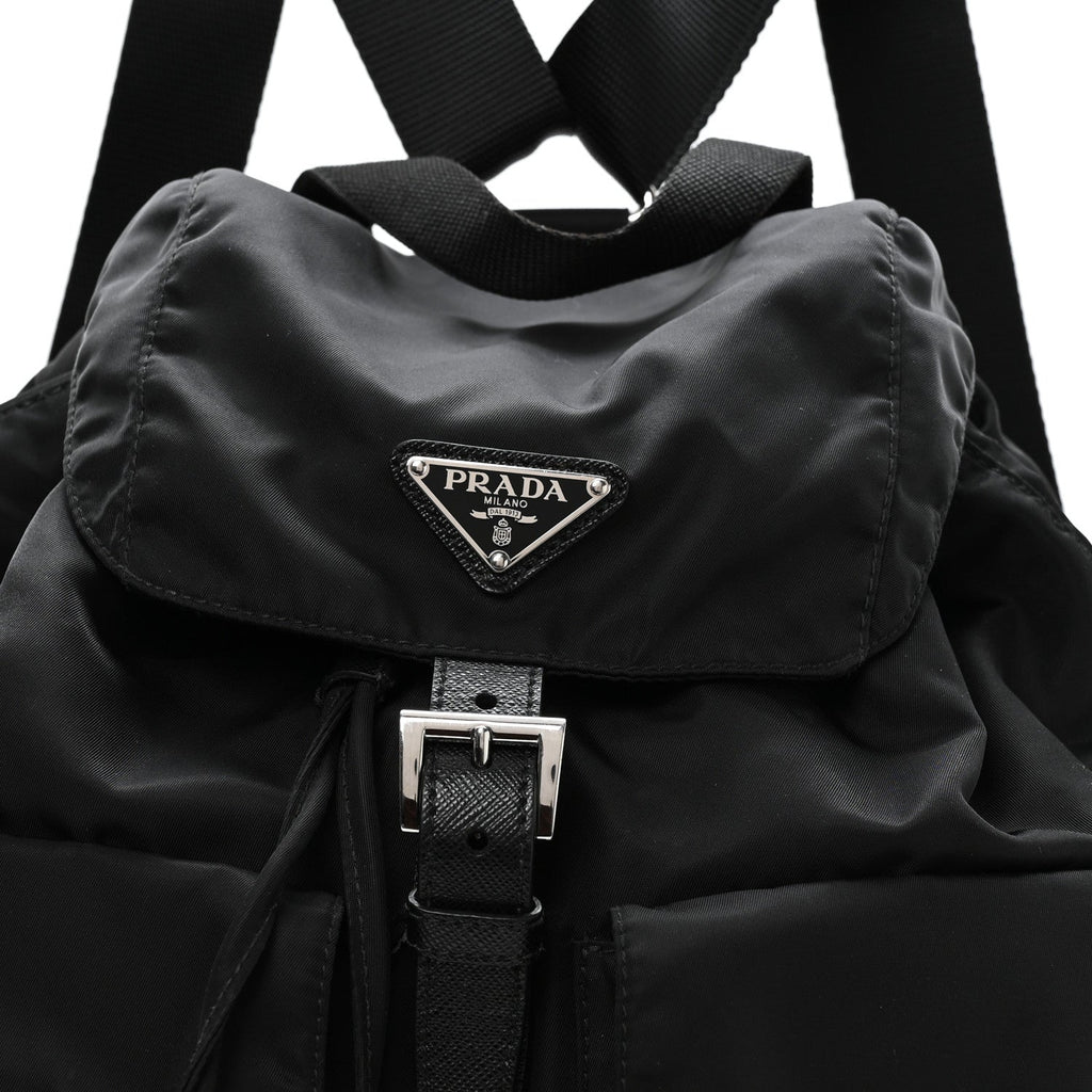 Re-Nylon Vela Saffiano Medium Backpack Black
