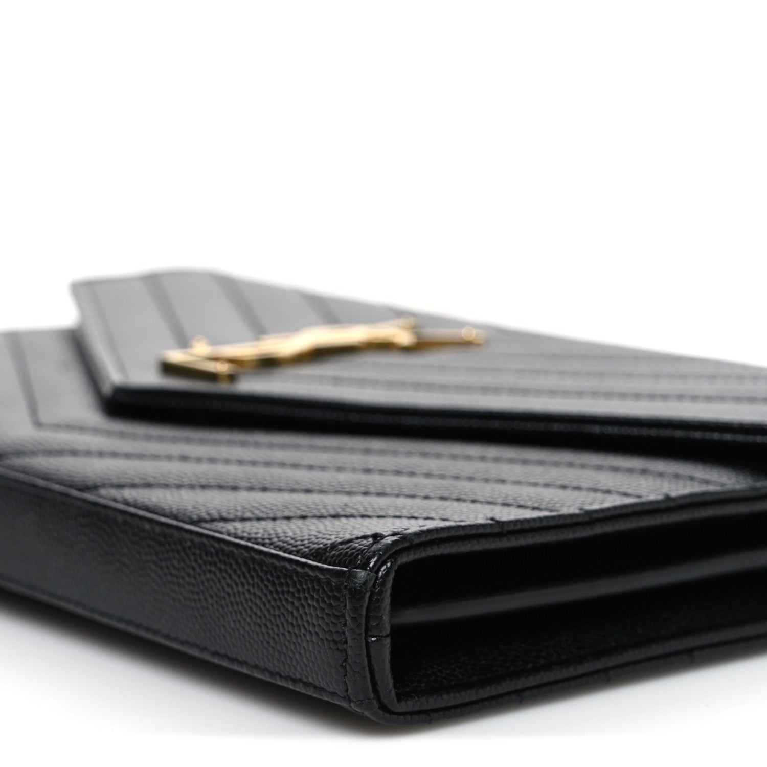 Grain De Poudre Matelasse Chevron Monogram Chain Wallet Black