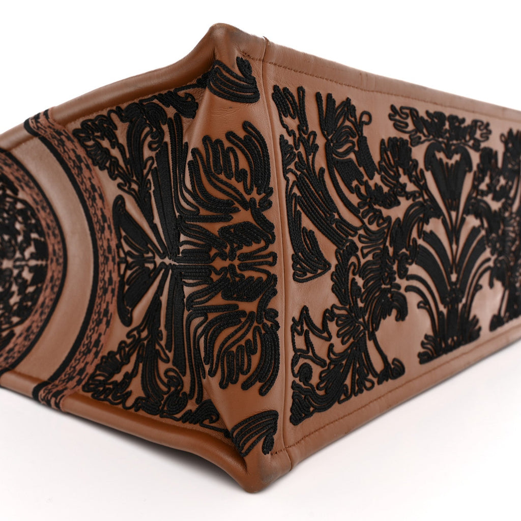 Calfskin Cornely-Effect Embroidery Large Book Tote Brown Black