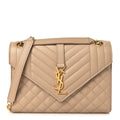 Grain De Poudre Textured Mixed Matelasse Triquilt Small Monogram Satchel Dark Beige