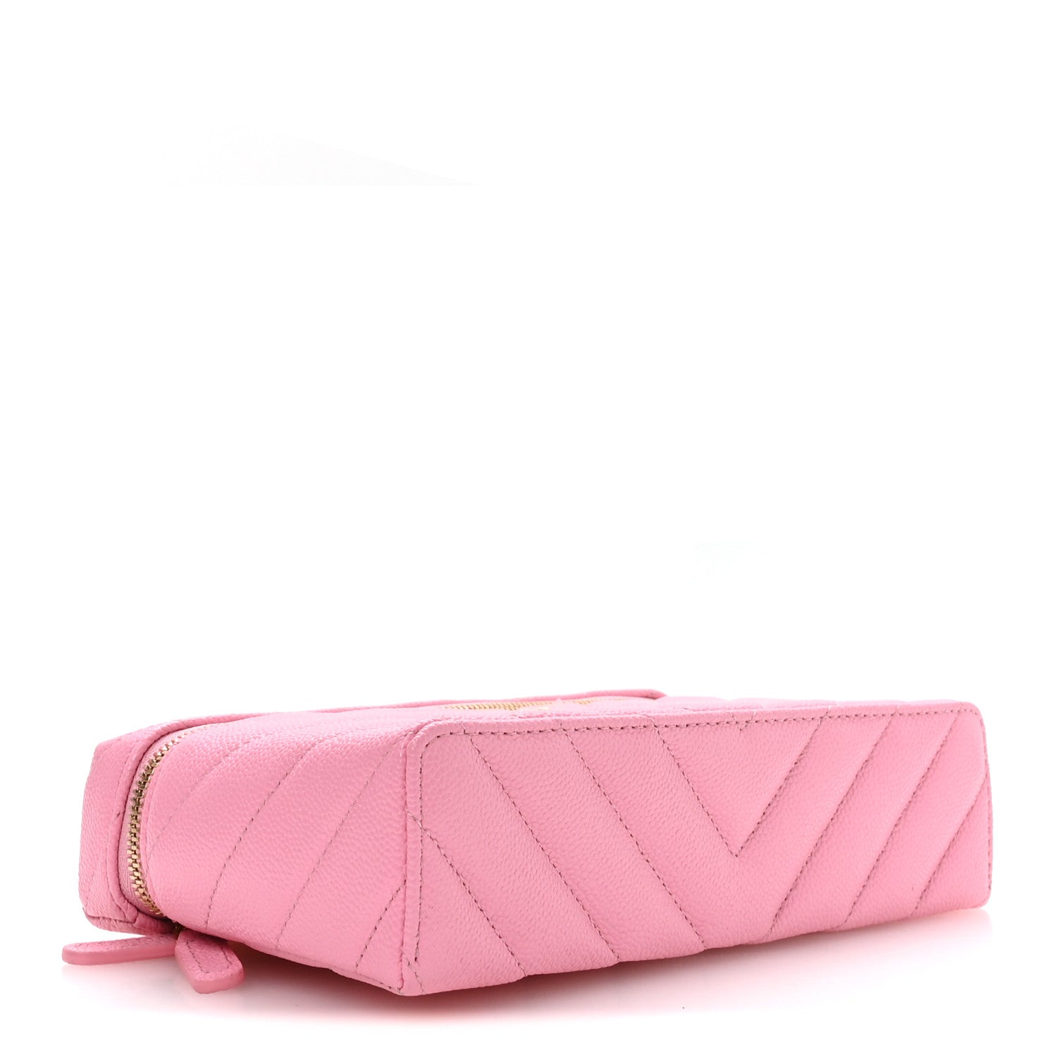 Shiny Caviar Chevron Quilted Top Handle Vanity With Chain Burgundy Rose