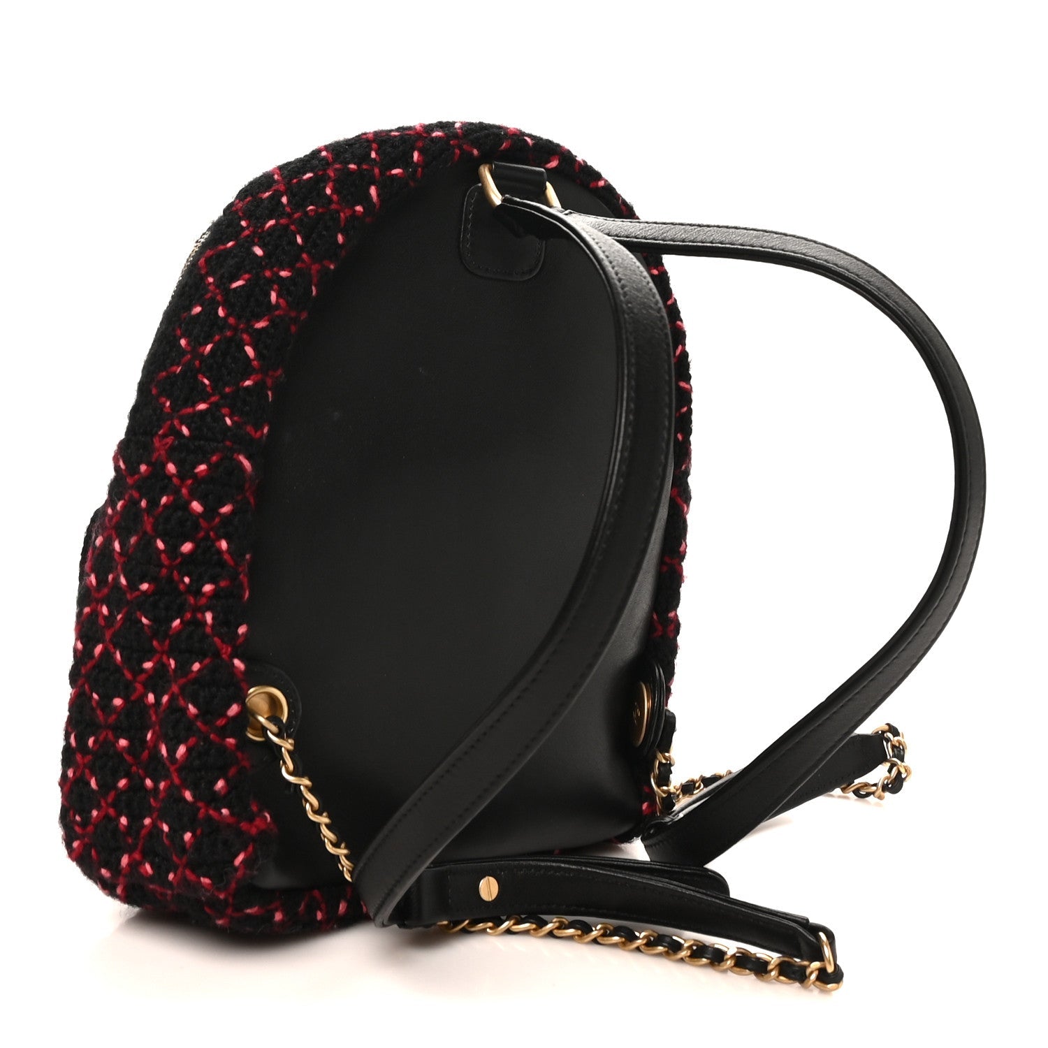 Tweed Front Pocket Backpack Black Pink