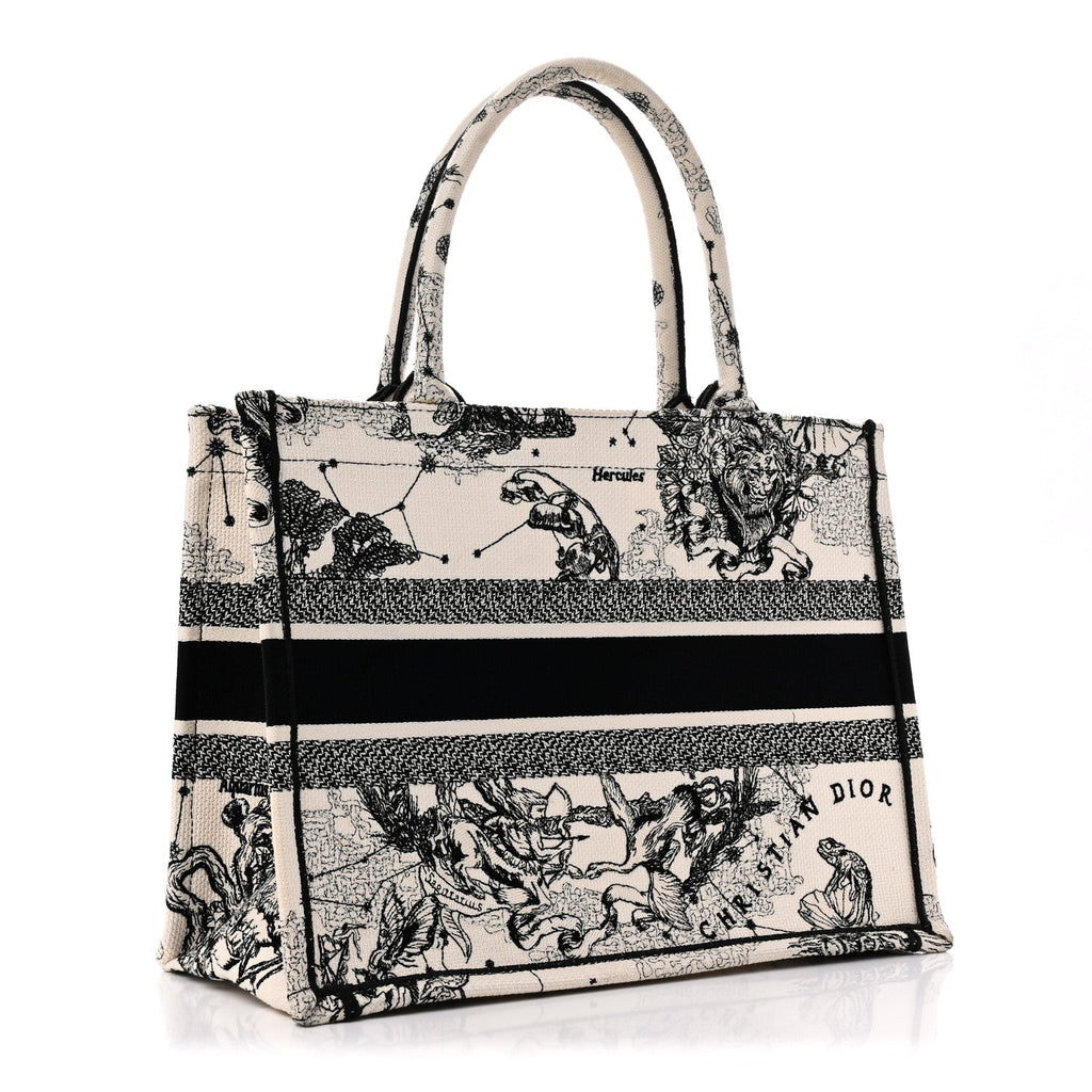 Canvas Zodiac Toile De Jouy Embroidered Medium Book Tote Latte
