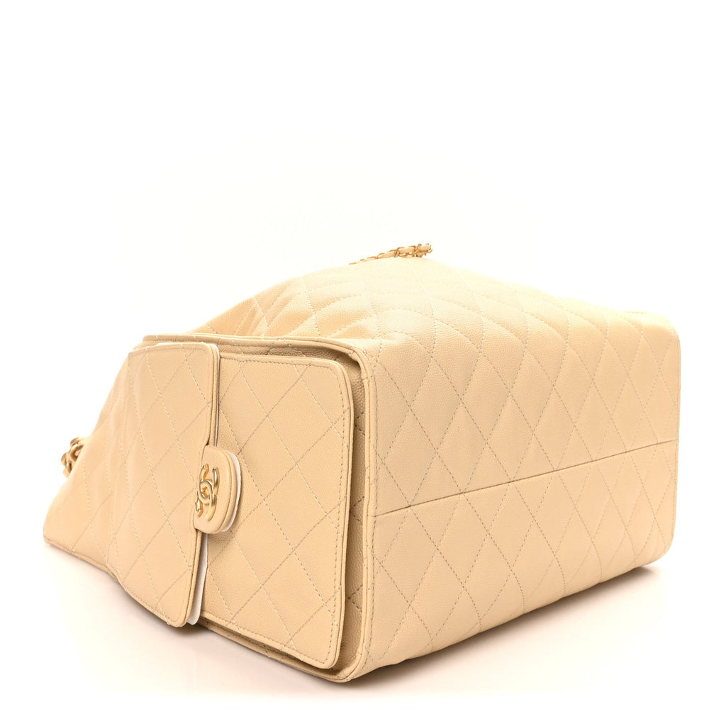 Caviar Quilted Medium Chanel 25 Handbag Beige Beige